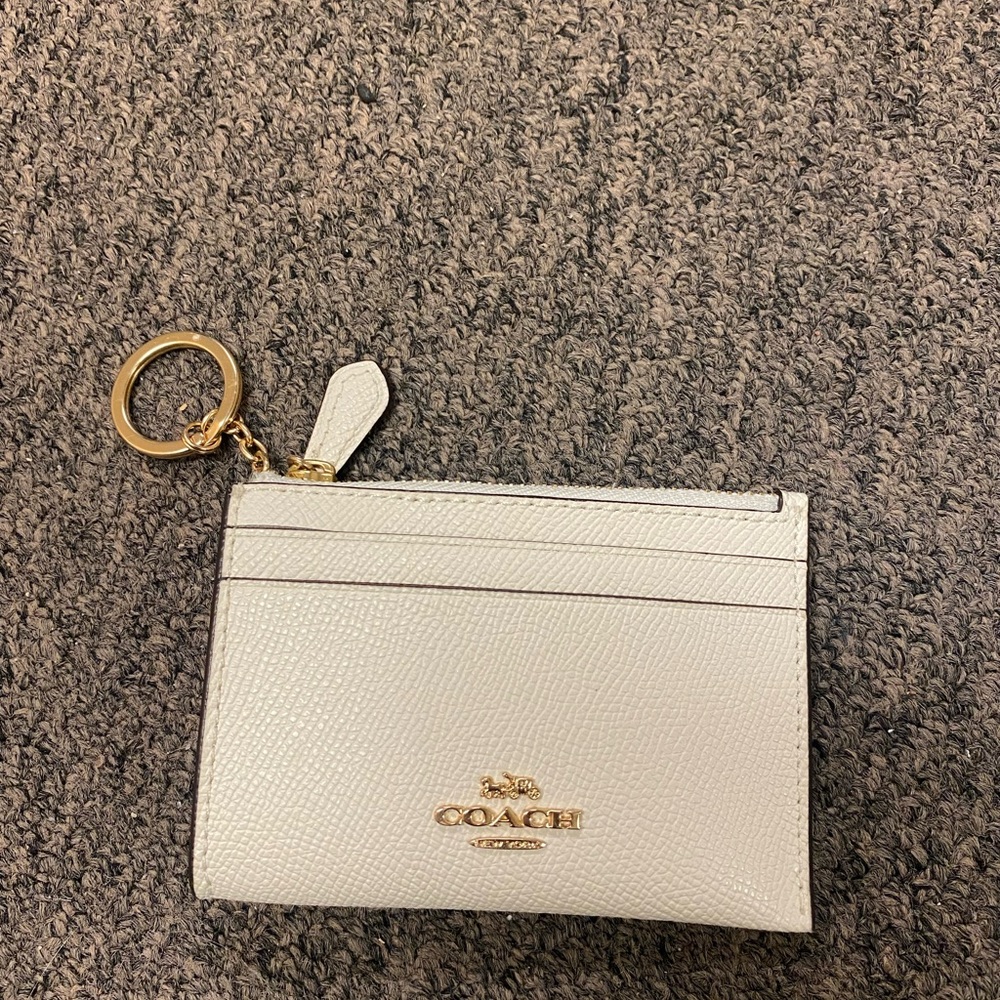 Coach White Card Holder with Gold Accents